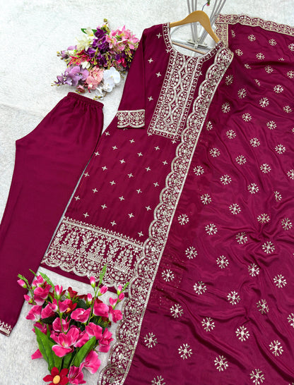 Vichitra Silk Top-Pent And Dupatta Set Fully Stitched Ready To Wear