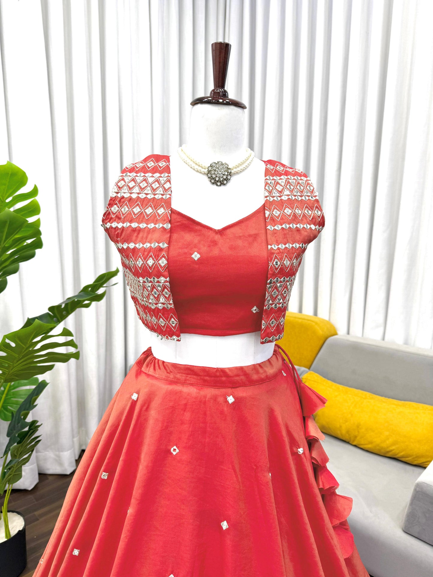 fancy koti lehenga choli in silk fabric