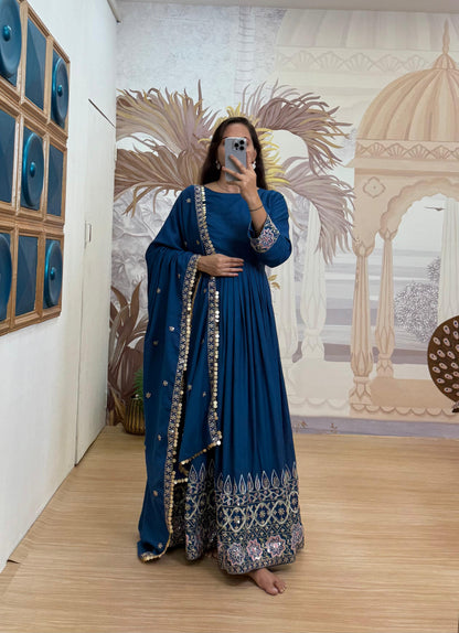 Blue Color Beautiful Anarkali gown in Rayon Fabric