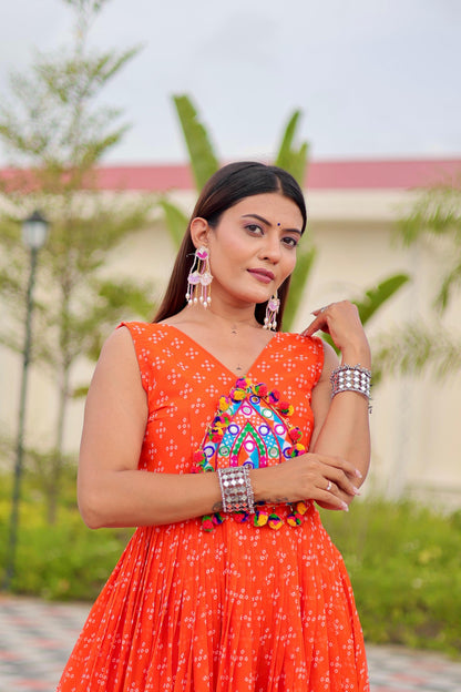 Navratri Special Gamathi Work Gown in orange color