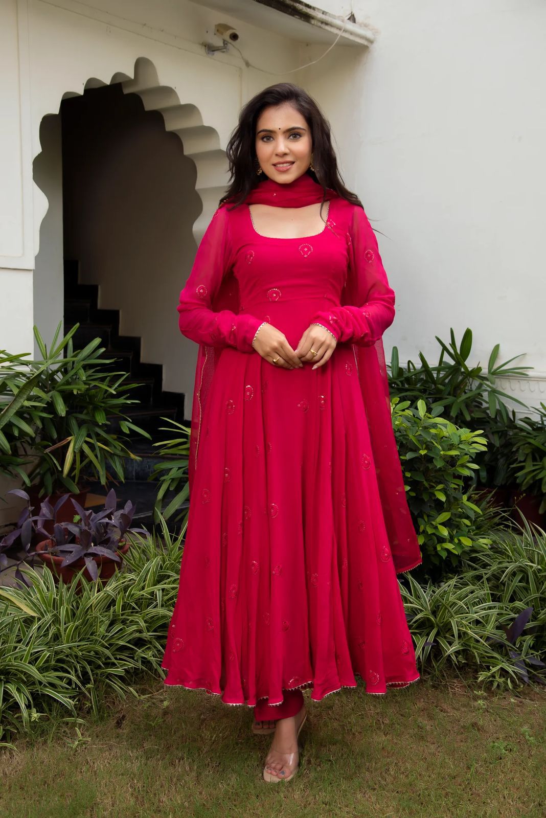 Pink Color Beautiful Anarkali Gown In Georgette Fabric