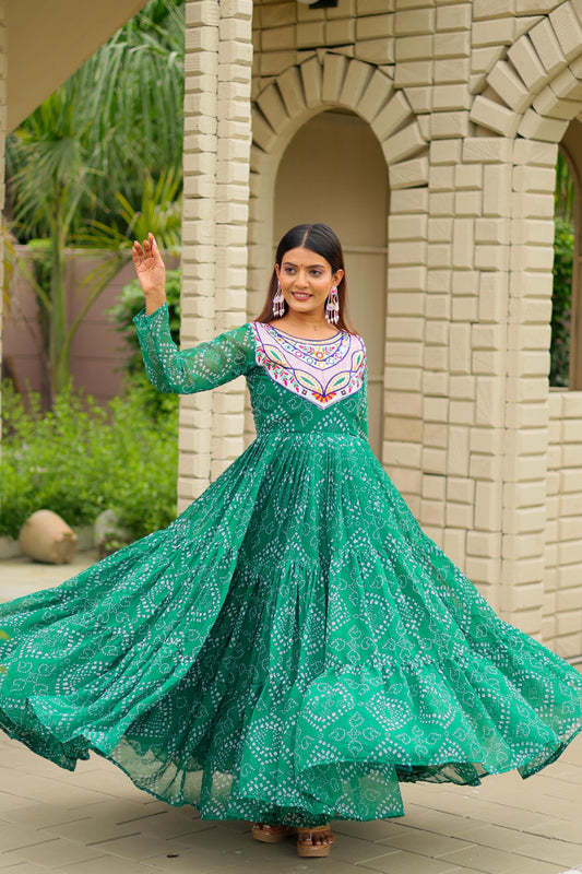 Green Color Beautiful Georgette Fabric navratri Gown