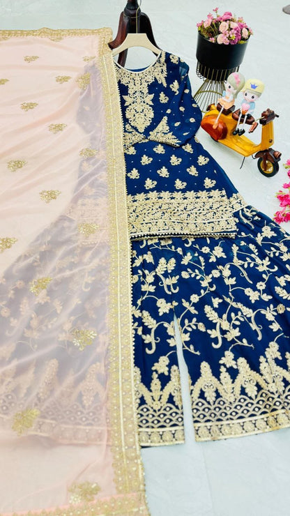 Blue Color Beautiful Sharara Dress in Georgette Fabric