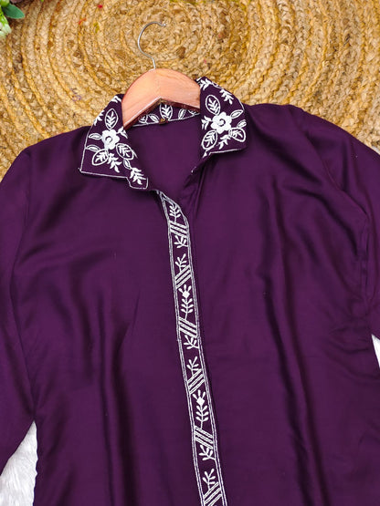 Beautiful Summer Wear Rayon Co-ord set in purple color