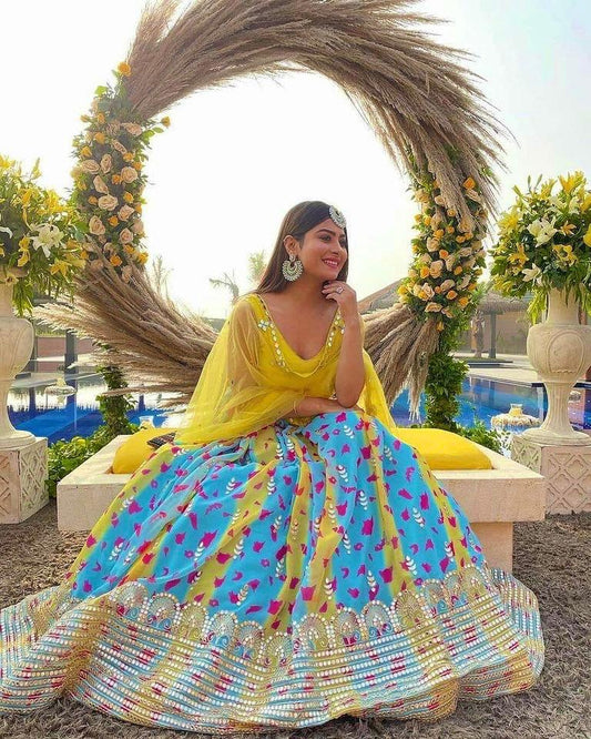 Sky BLue COlor Beautiful Partywear Lehenga Choli
