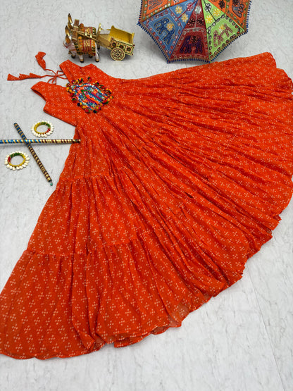 Navratri Special Gamathi Work Gown in orange color