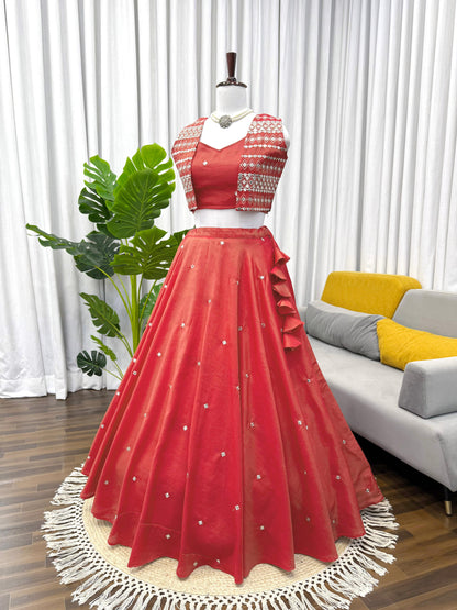 fancy koti lehenga choli in silk fabric