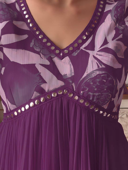 Purple Color Beautiful Partywear ANarkali Dress with dupatta
