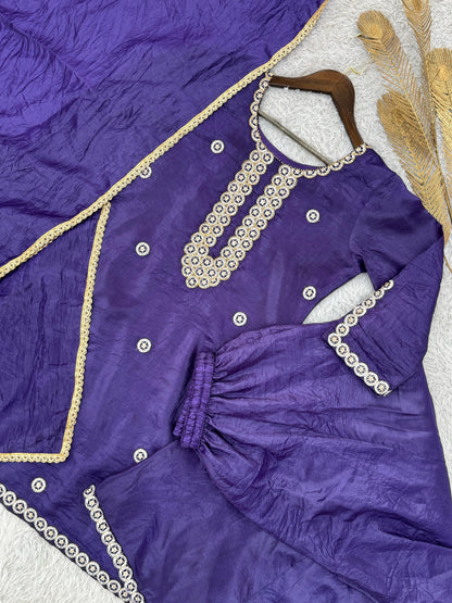 3 piece fancy kurti with beautiful plazzo and dupatta