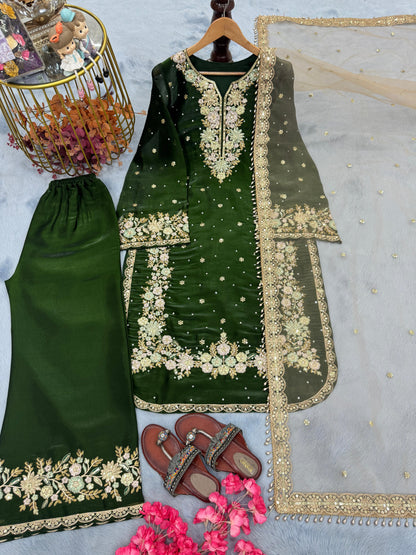 green Color Beauitful Partywear DRess in Jimmi Choo fabric