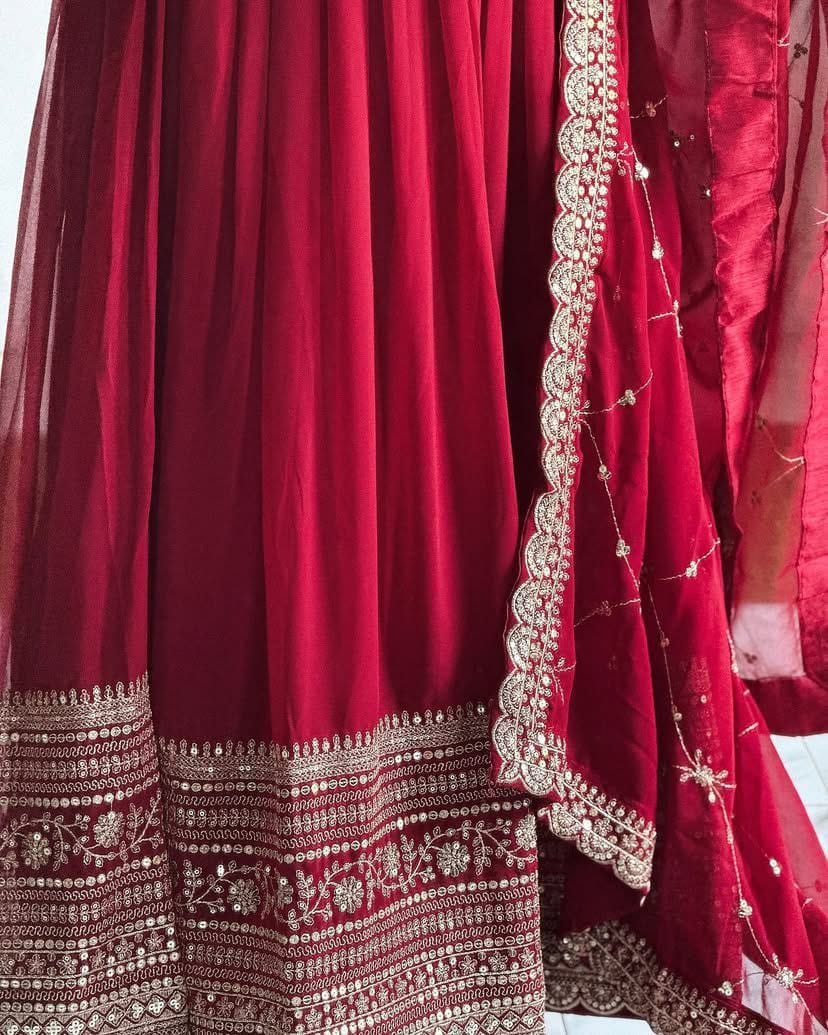 Designer Party Gown & Dupatta Set in red color