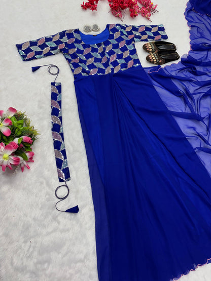 blue color beautiful trending zip nd go embroidery saree
