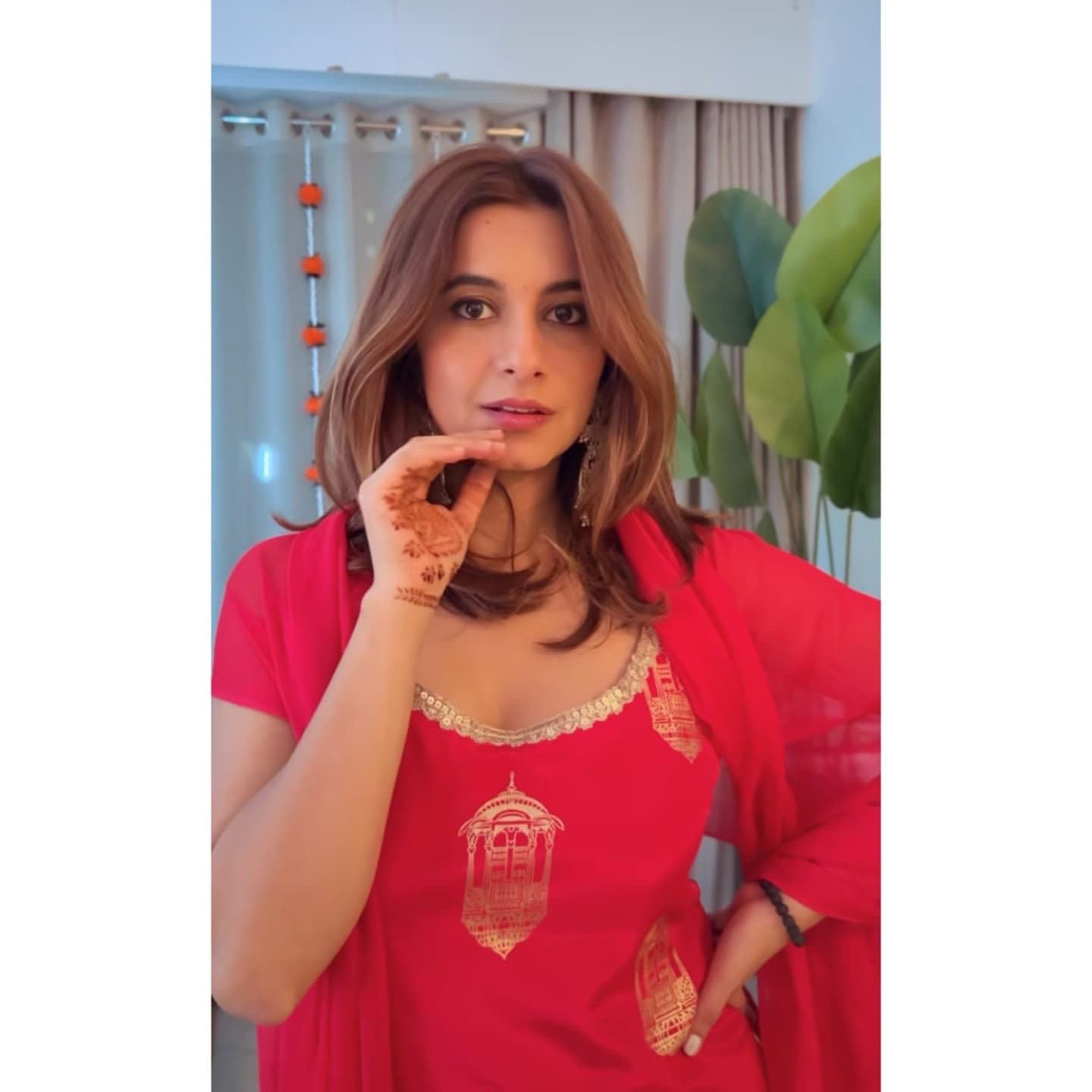 designer sharara set in red colour for karva chauth