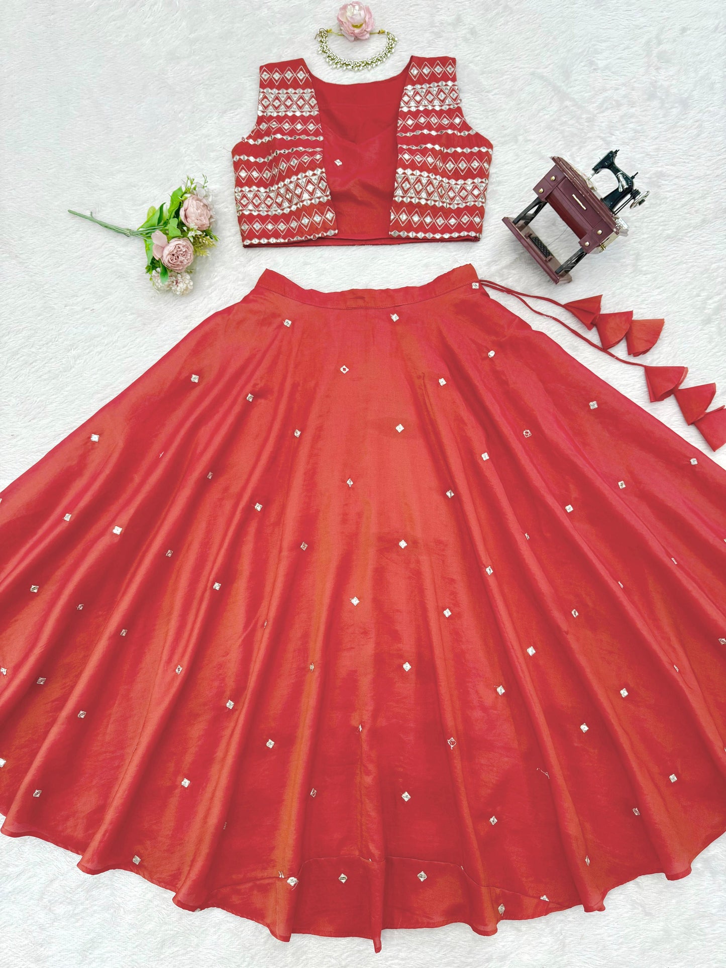 fancy koti lehenga choli in silk fabric