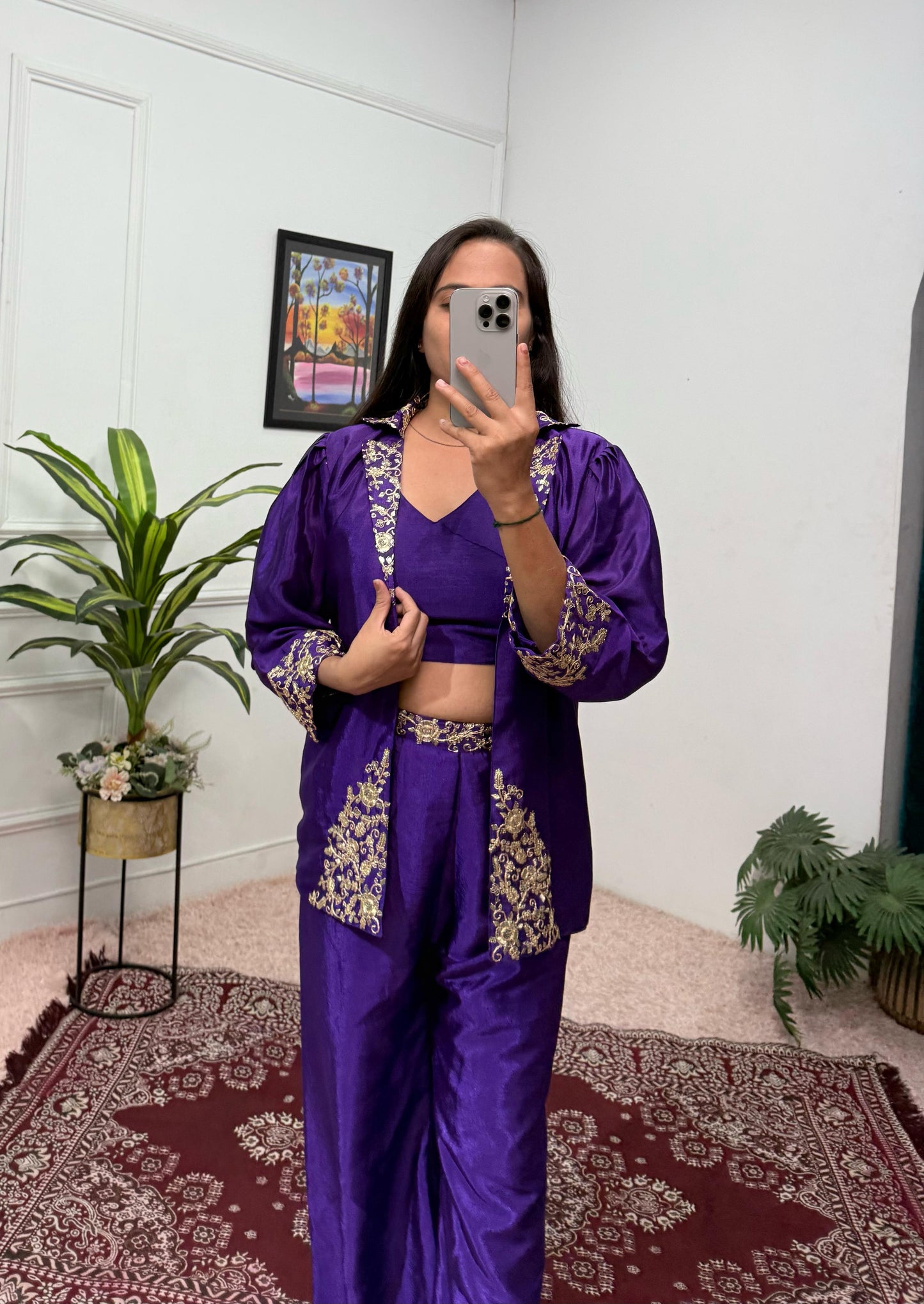 Trending Indo-Western Koti, Blouse & Plazzo With Embroidered Work