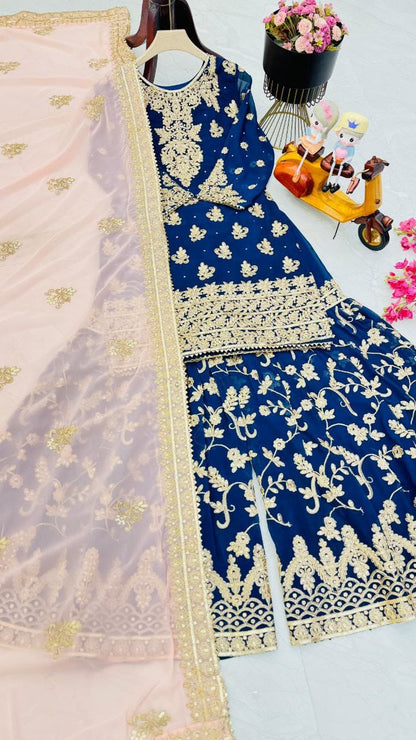 Blue Color Beautiful Sharara Dress in Georgette Fabric