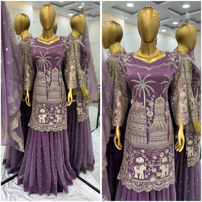 Designer Collection In Twill Net With Heavy Embroidery Sequence Work Top-Bottom And Dupatta