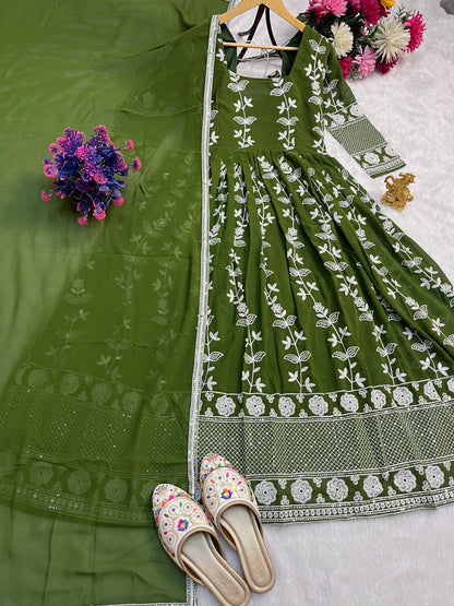 Beautiful Green Color Anarakli Gown in Georgette Fabric