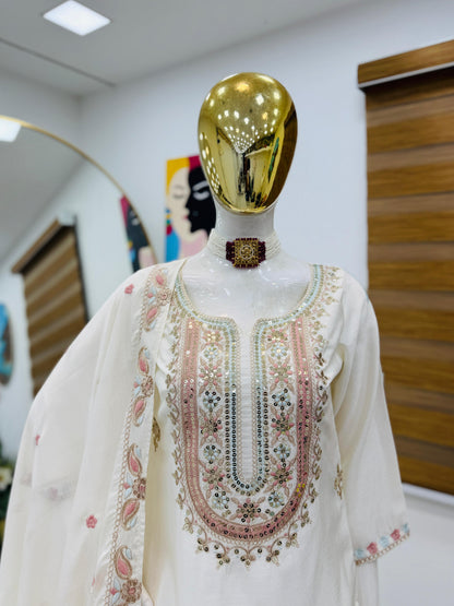 Designer Party Top Sharara & Dupatta Set in white color