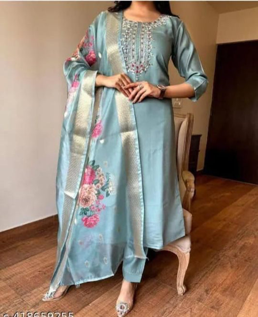 Summer Wear Dress in Roman Silk Fabric