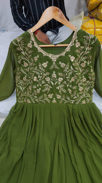 Zari-Thread & Sequins Embroidery gown Made For Desirable Women's Who Deserve It in green color