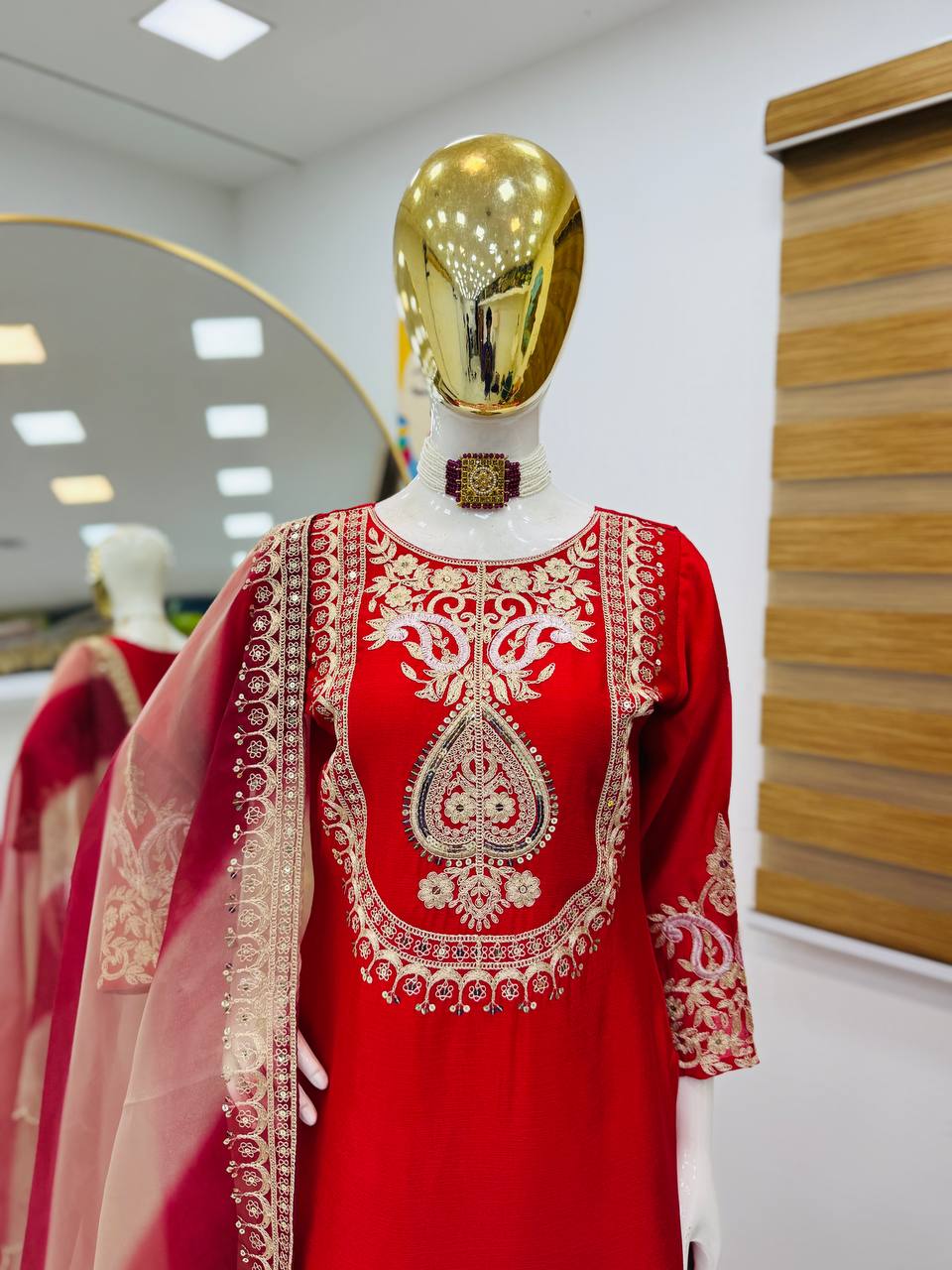 Designer Party Top Sharara & Dupatta Set in red color