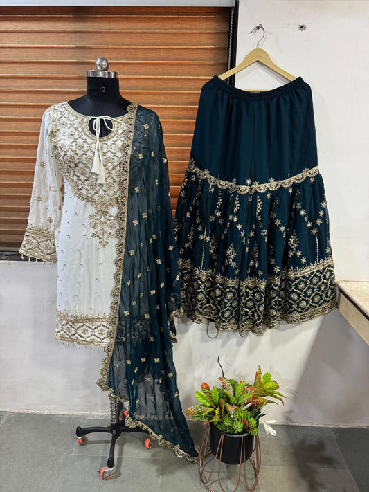 Party Wear Look Top-Plazzo And Dupatta With Heavy Embroidery Work