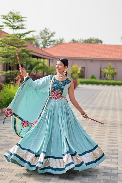 Sky Blue Color Beautiful Navratri Wear Lehenga Choli