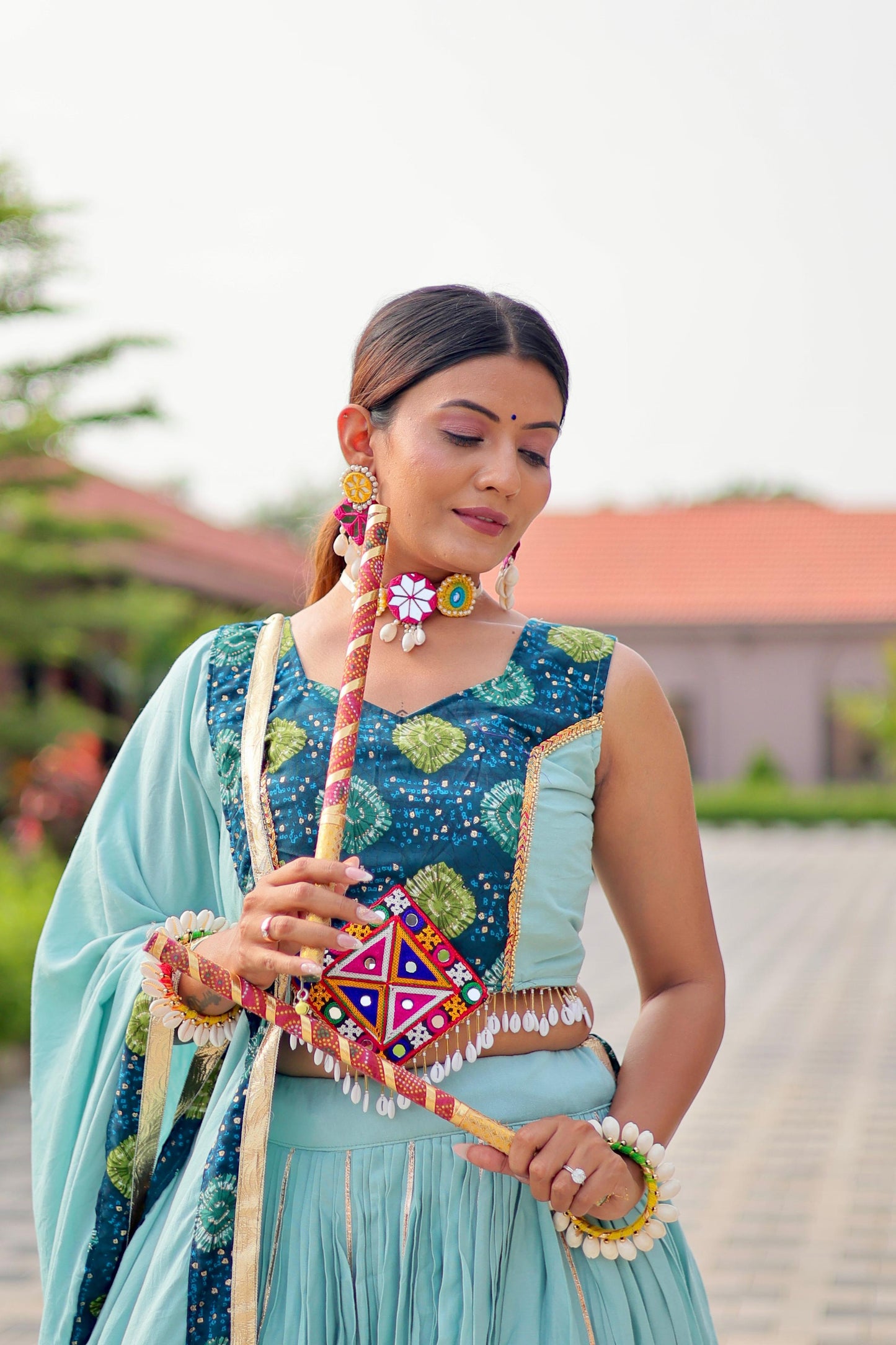Sky Blue Color Beautiful Navratri Wear Lehenga Choli