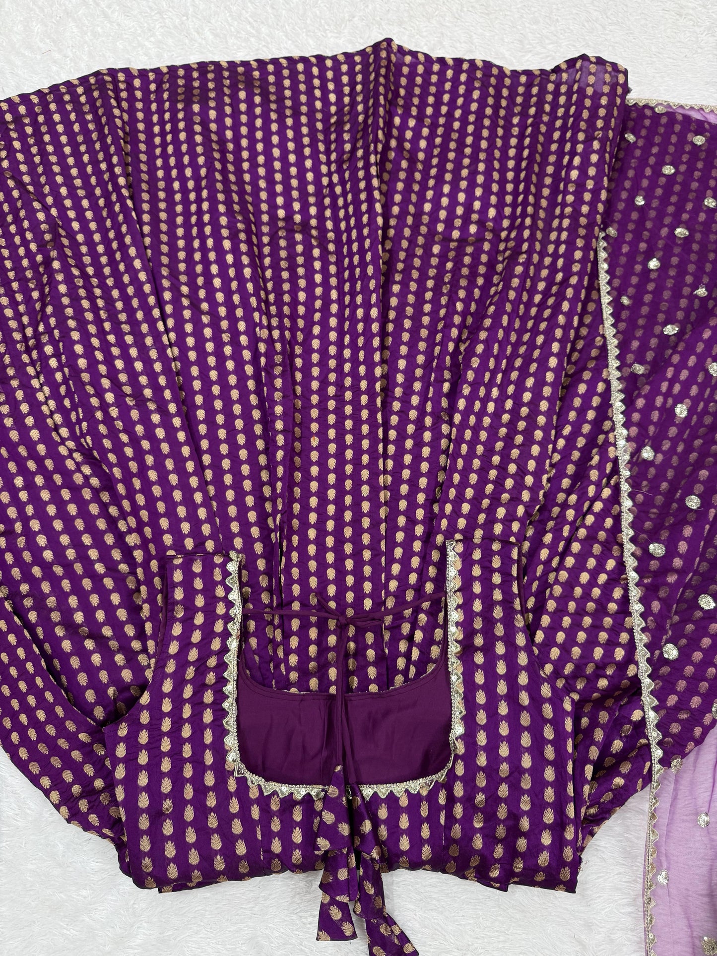Purple Color Beautiful Gown in Jacquard Silk Fabric