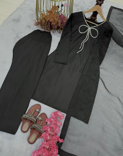 Đěsigner Party Wear Look Pur Natural Crepe Top & Palazzo With Dupatta Set