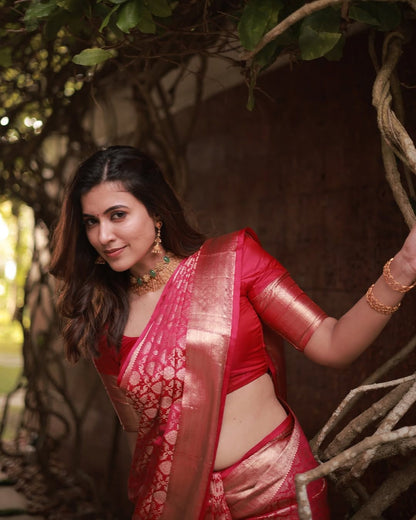 Pink Color Beautiful Partywear Bananasi Silk Saree