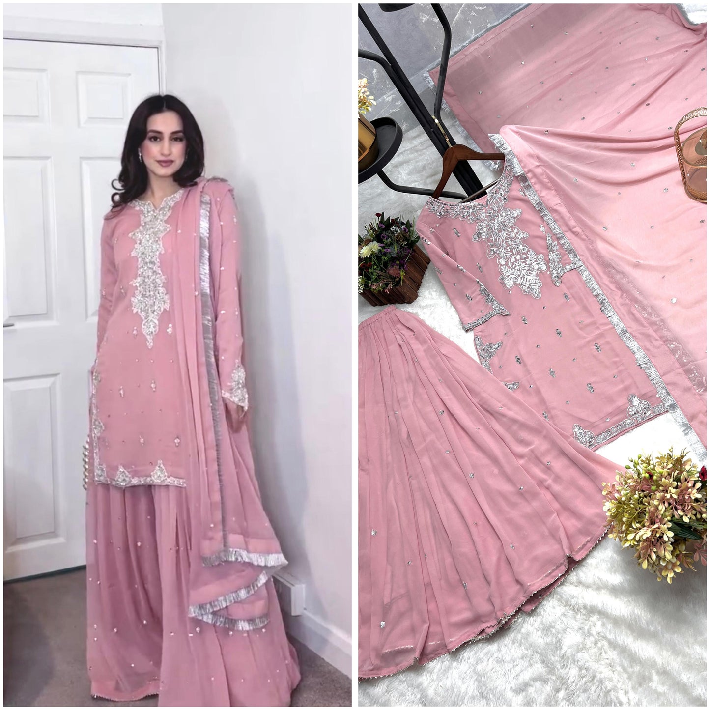 Pink Color Beautiful Plazo Suit In Georgette Fabric