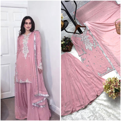 Pink Color Beautiful Plazo Suit In Georgette Fabric