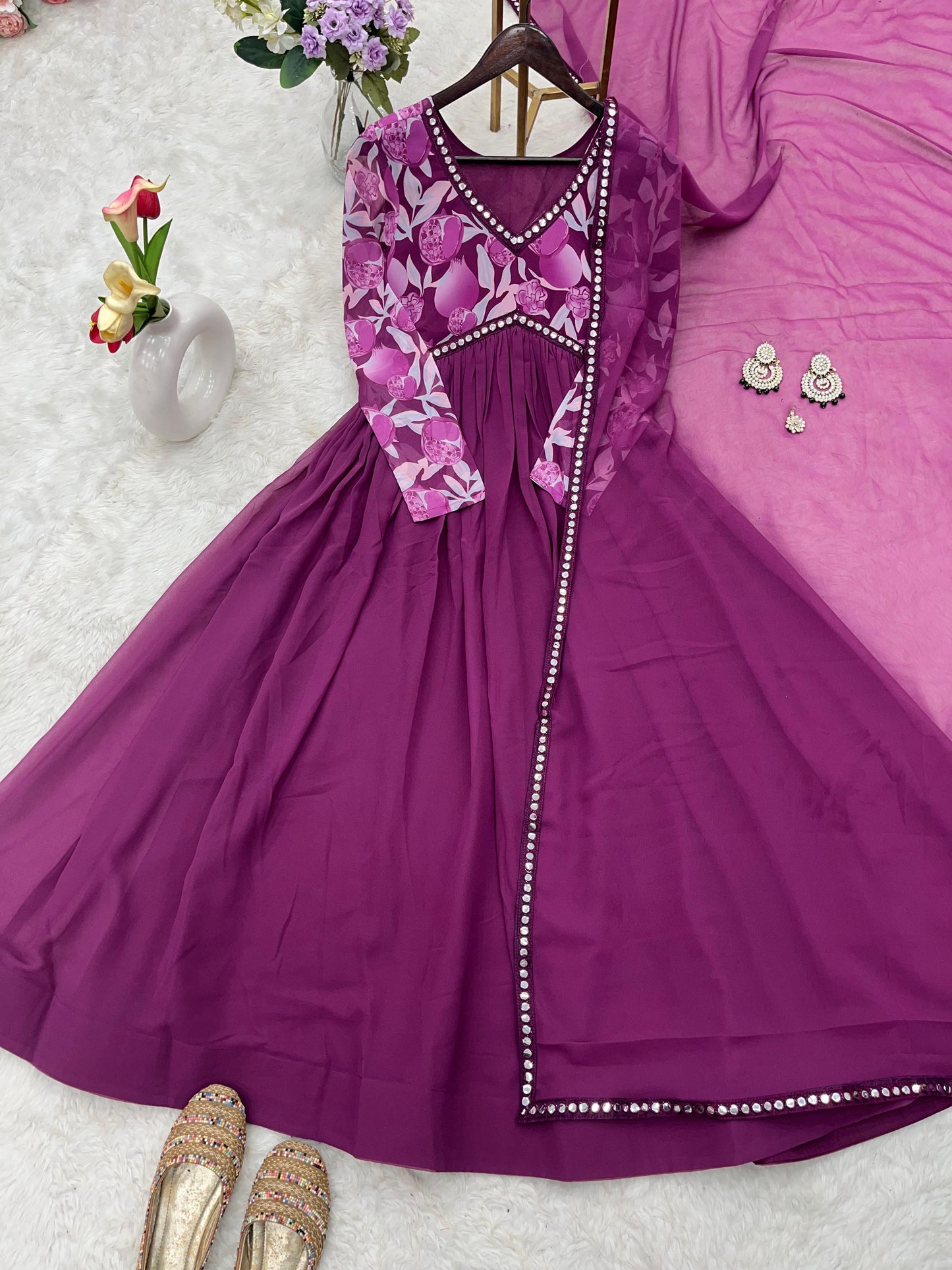 Purple Color Beautiful Partywear ANarkali Dress with dupatta
