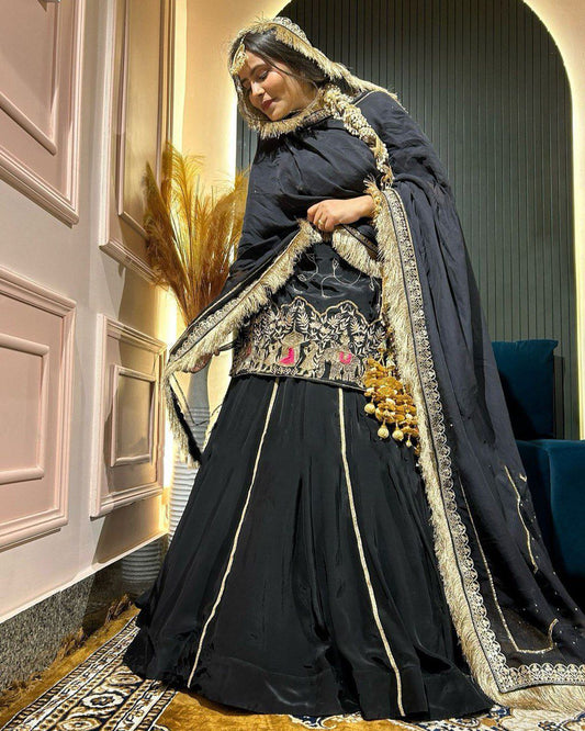 black Color Beauitful Lehenga Dress in Crep silk FAbric