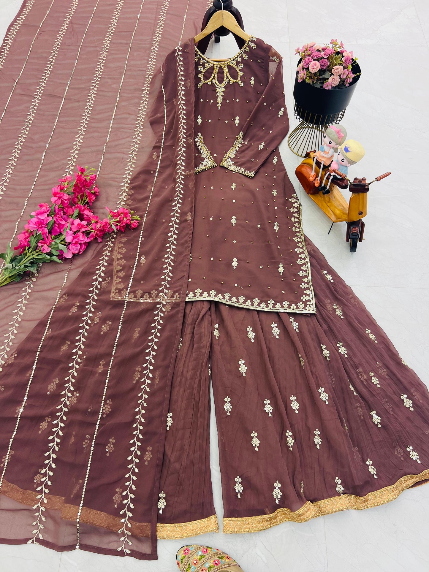 Designer Party Top Pallazo & Dupatta Set