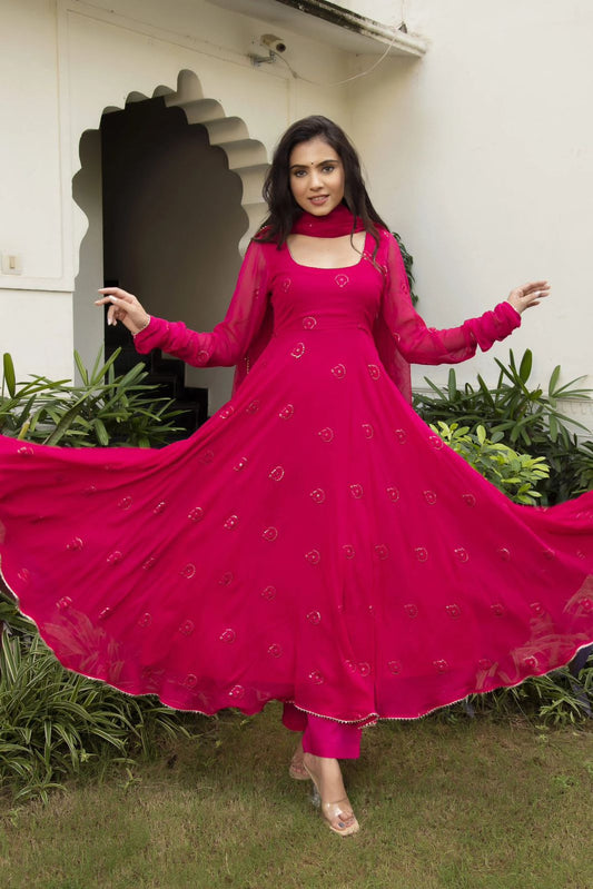 Pink Color Beautiful Anarkali Gown In Georgette Fabric