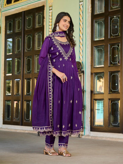 Blue color Beautiful Silk Gown with embroidery work
