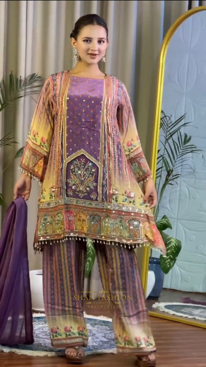 fancy design with digital printed a-top- plazzo with dupatta