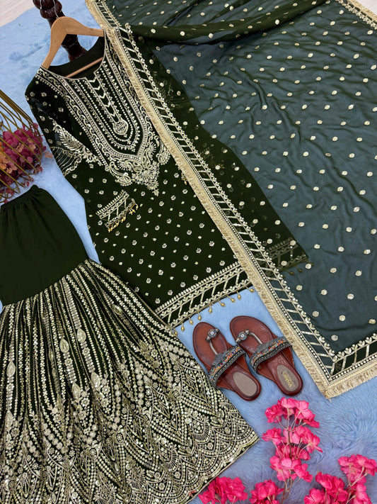 Green color Beautiful Sharara Dress in Georgette Fabric