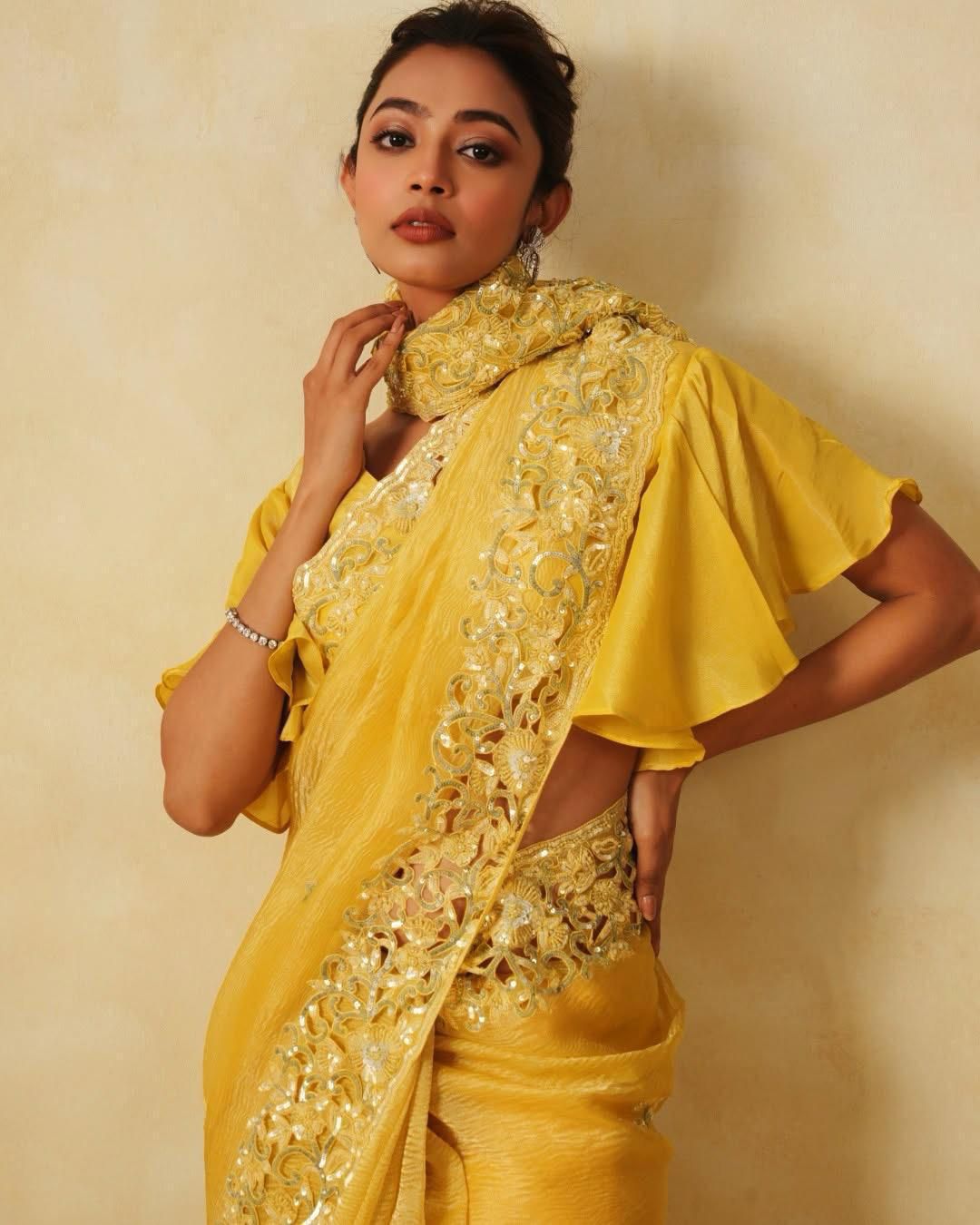 Yellow Color Beautiful  Soft Crunchy Silk Saree