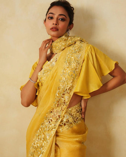 Yellow Color Beautiful  Soft Crunchy Silk Saree