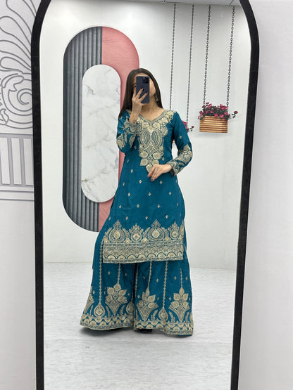 Designer Party Wear Top Plazzo & Dupatta Set