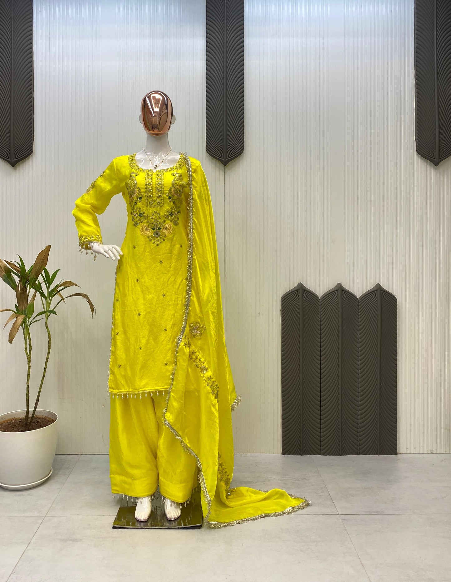 Designer Sequence Embroidery Work Farsi Salwaar Suit With Dupatta