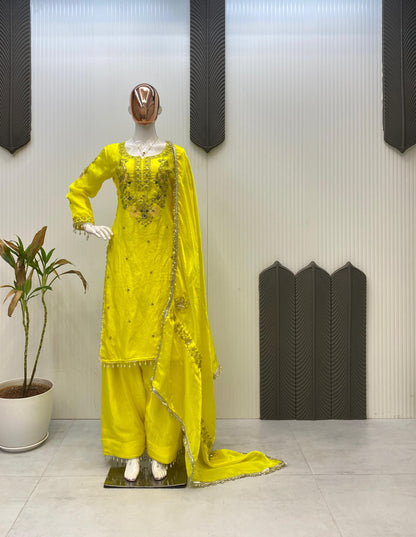 Designer Sequence Embroidery Work Farsi Salwaar Suit With Dupatta