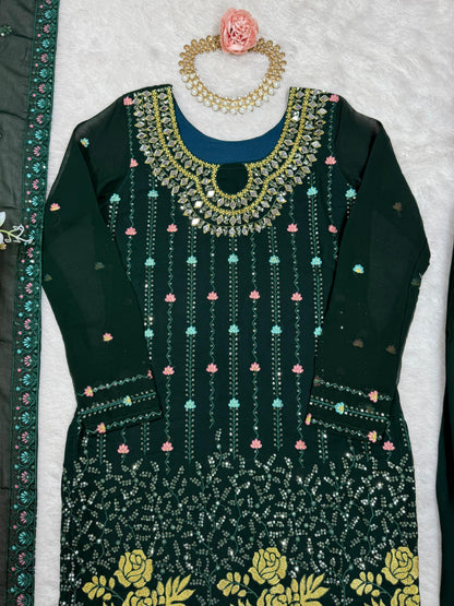 Green Color Partywear Dress in Georgette FAbric