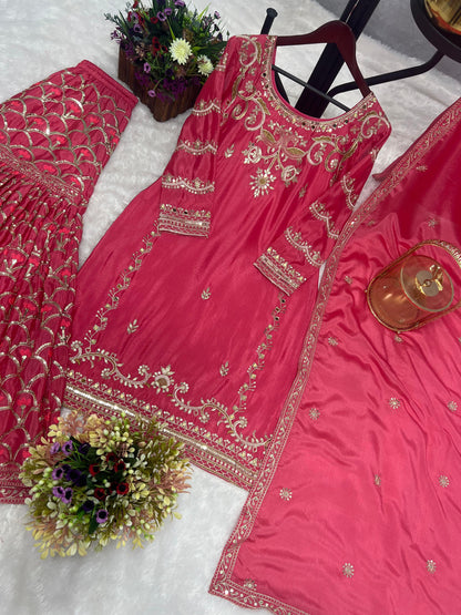 Pink Color Beautiful Partywear Dress in Chinon Silk