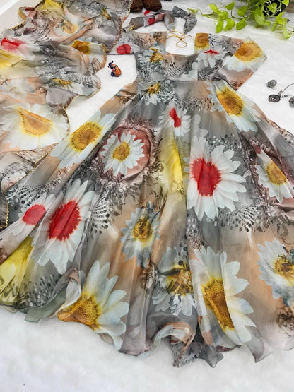 Party Wear Look Organza Taby Silk Gown With Dupatta Pant