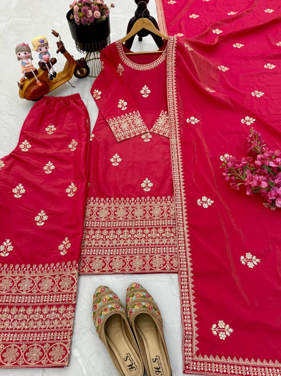 Designer Party Top Pallazo & Dupatta Set